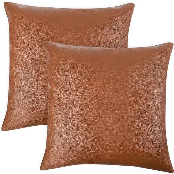 CDWERD Faux Leather Throw Pillow Covers, 18 x 18 Inches Set of 2 Modern Brown Outdoor Cushion Cov... | Amazon (US)