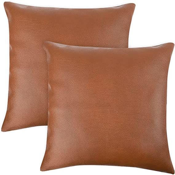 CDWERD Faux Leather Throw Pillow Covers, 18 x 18 Inches Set of 2 Modern Brown Outdoor Cushion Cov... | Amazon (US)