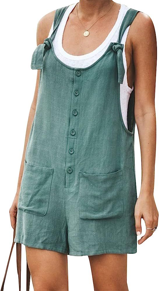 Gihuo Women's Loose Fit Short Overalls Cotton Linen Overalls Shorts Summer Romper Shortalls for Wome | Amazon (US)