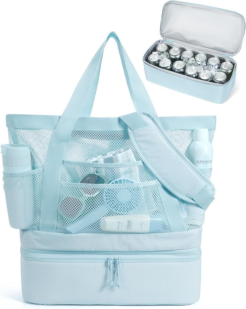 BAGSMART Beach Bag with Cooler, Mesh Beach Tote Bag with Zipper and Pockets Large Packable for Po... | Amazon (US)