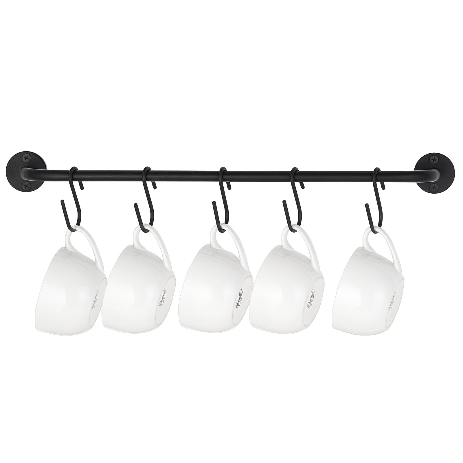 Mkono Mug Holder Wall Mounted Coffee Cup Rack Hanger Modern Metal with 5 Mug Hooks Rustic Utensil... | Amazon (US)