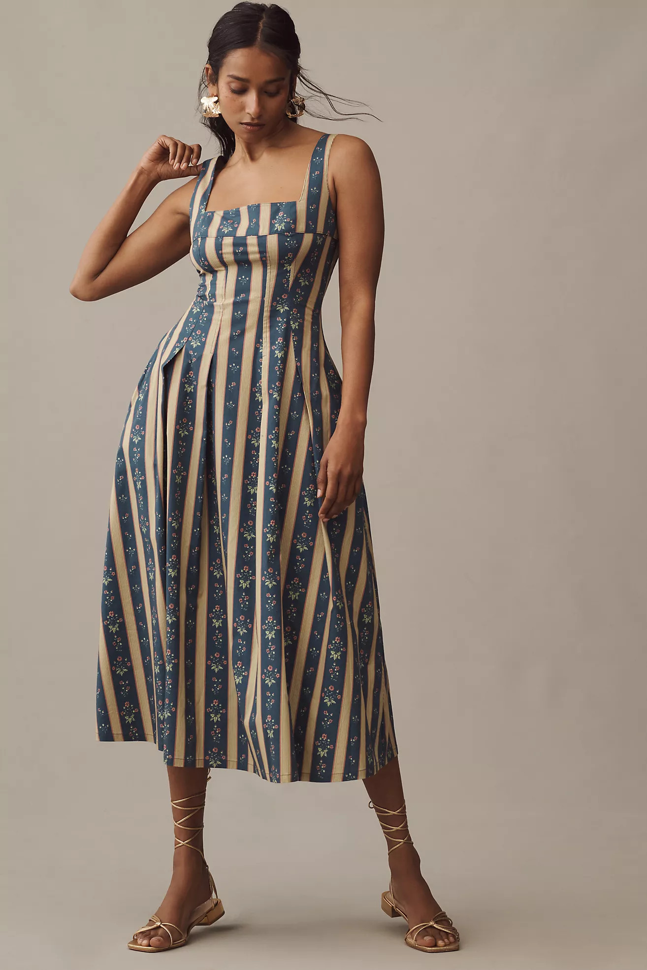 We Wore What Corset Pleated Linen Midi Dress | Anthropologie (US)