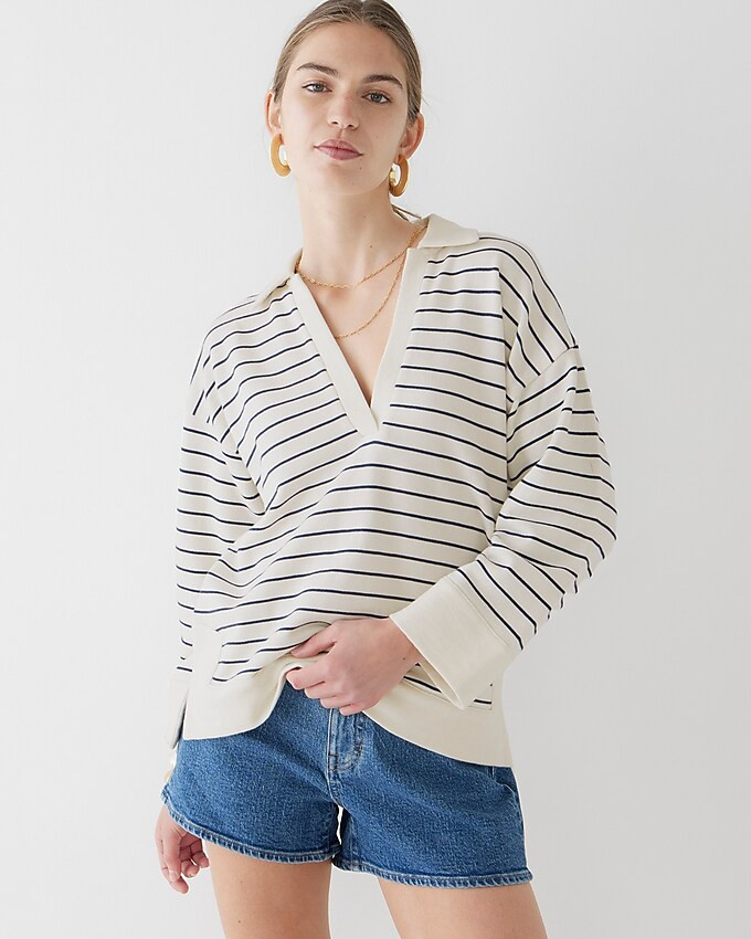 University terry V-neck polo shirt in stripe | J. Crew US