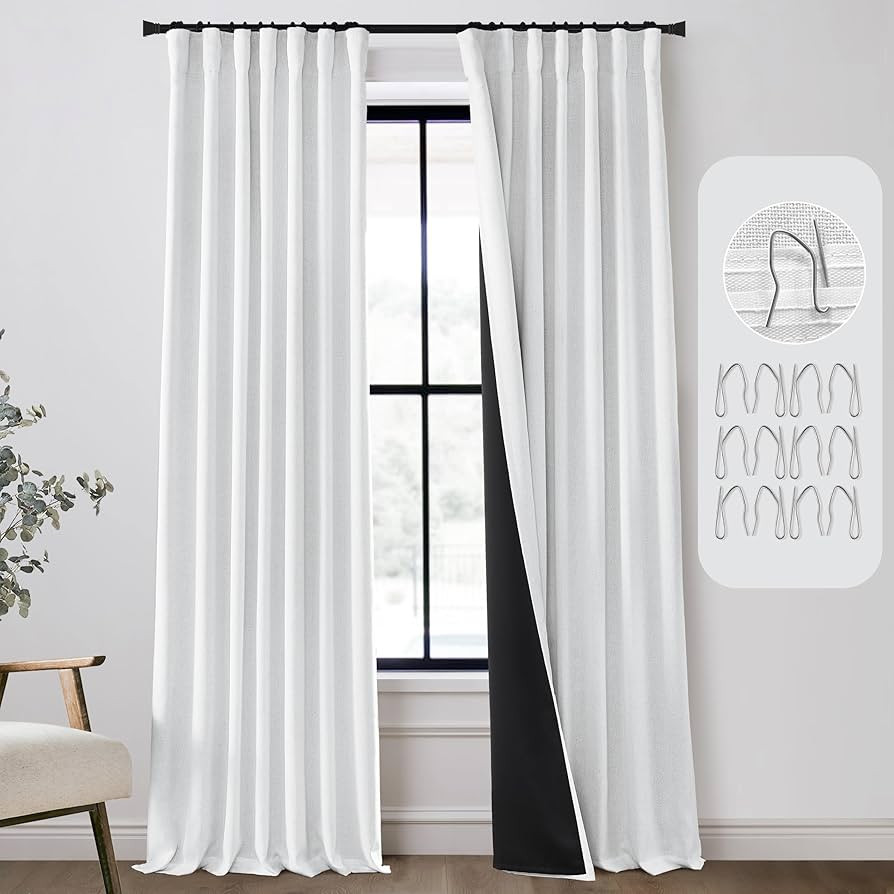 108 Inch White Extra Long Curtains for Bedroom,Hook Tape for Traverse Curtain Rod,100% Blackout L... | Amazon (US)