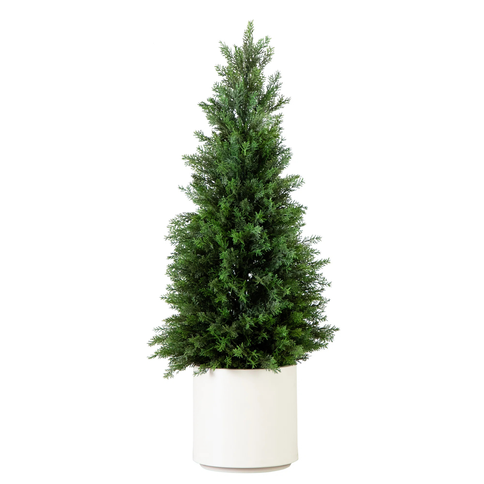 UV Resistant Artificial Cedar Tree in Decorative White Planter (Indoor/Outdoor) | Wayfair North America