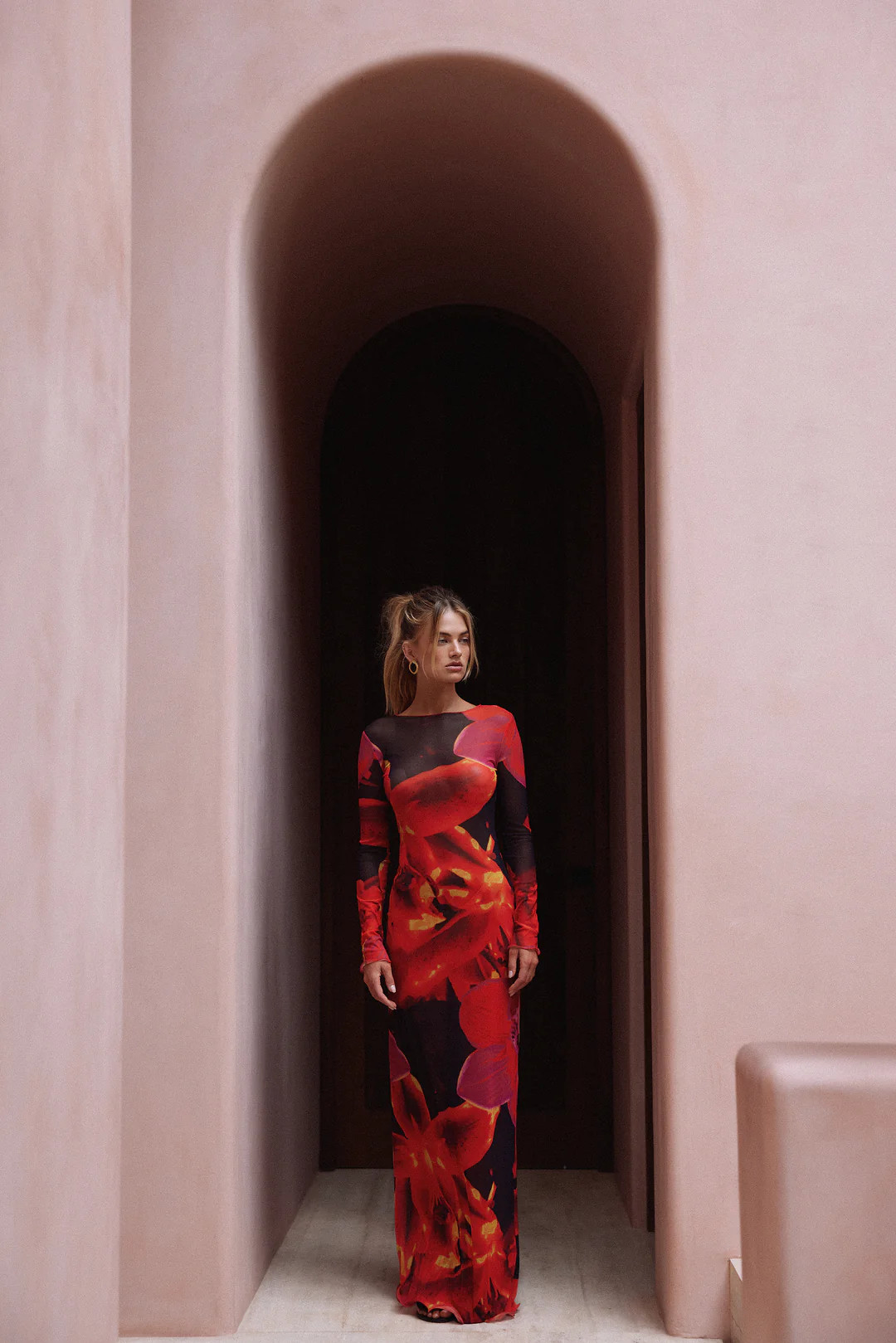 Mesh Maxi Dress (Red Tropical) | SAME