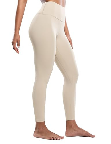 ENERBLOOM Workout Leggings for Women Yoga Pants 7/8 High Waisted Athletic Tights Silky Feeling Soft 25" Gym Activewear Lounge Khaki Small | Amazon (US)
