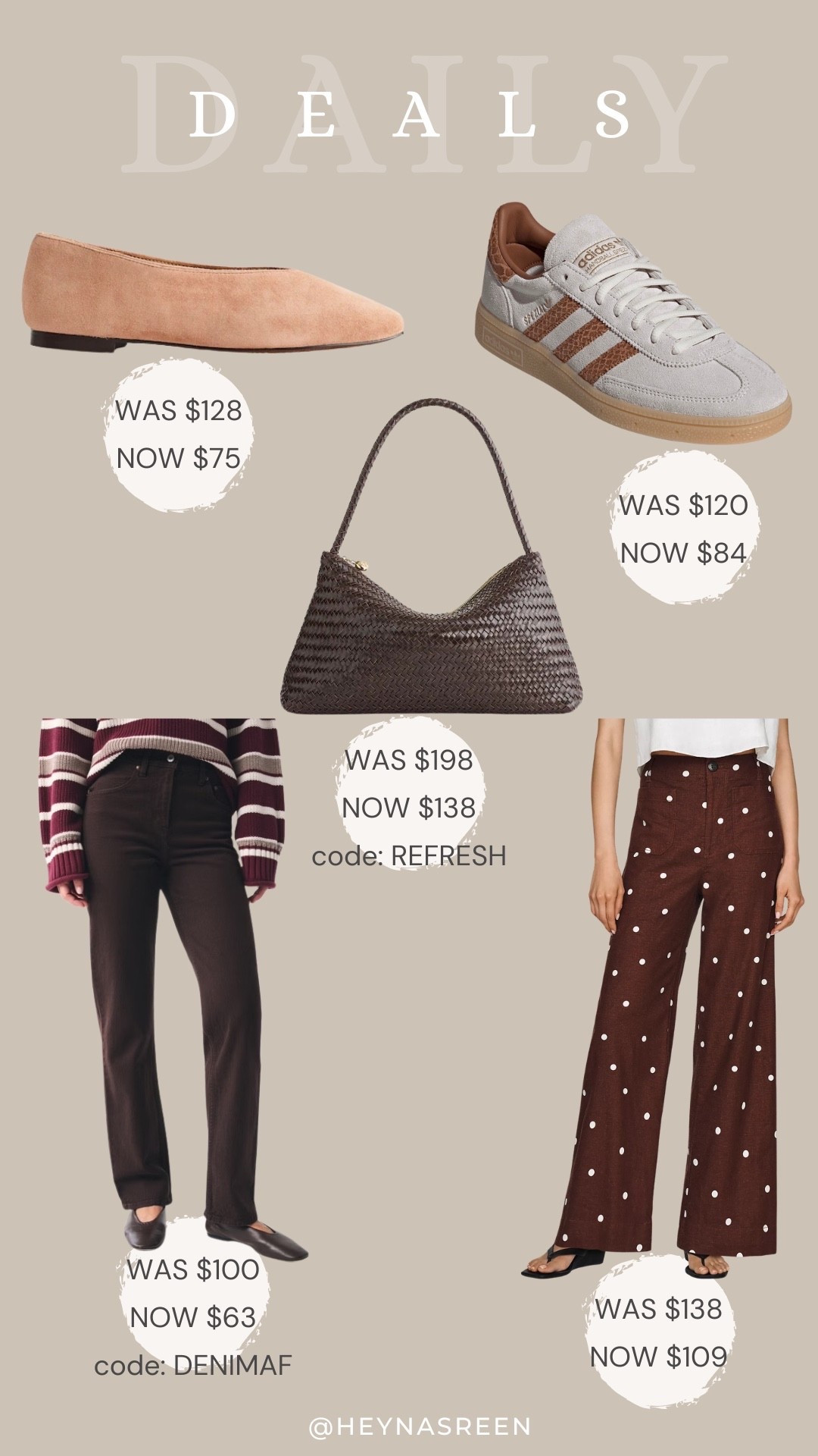 Daily deals on Madewell flats, Adidas sneakers, Madewell bag, Anthropologie pants, Abercrombie jeans