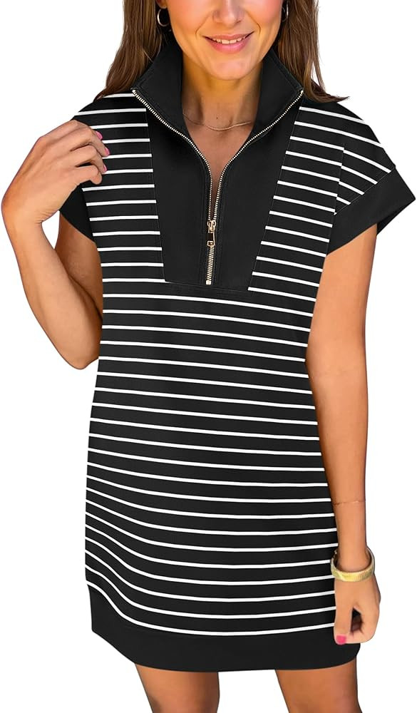 ANRABESS Womens Summer Casual Half Zip Cap Sleeve Trendy Wrinkle-Free Tshirt Dress 2026 Spring Be... | Amazon (US)