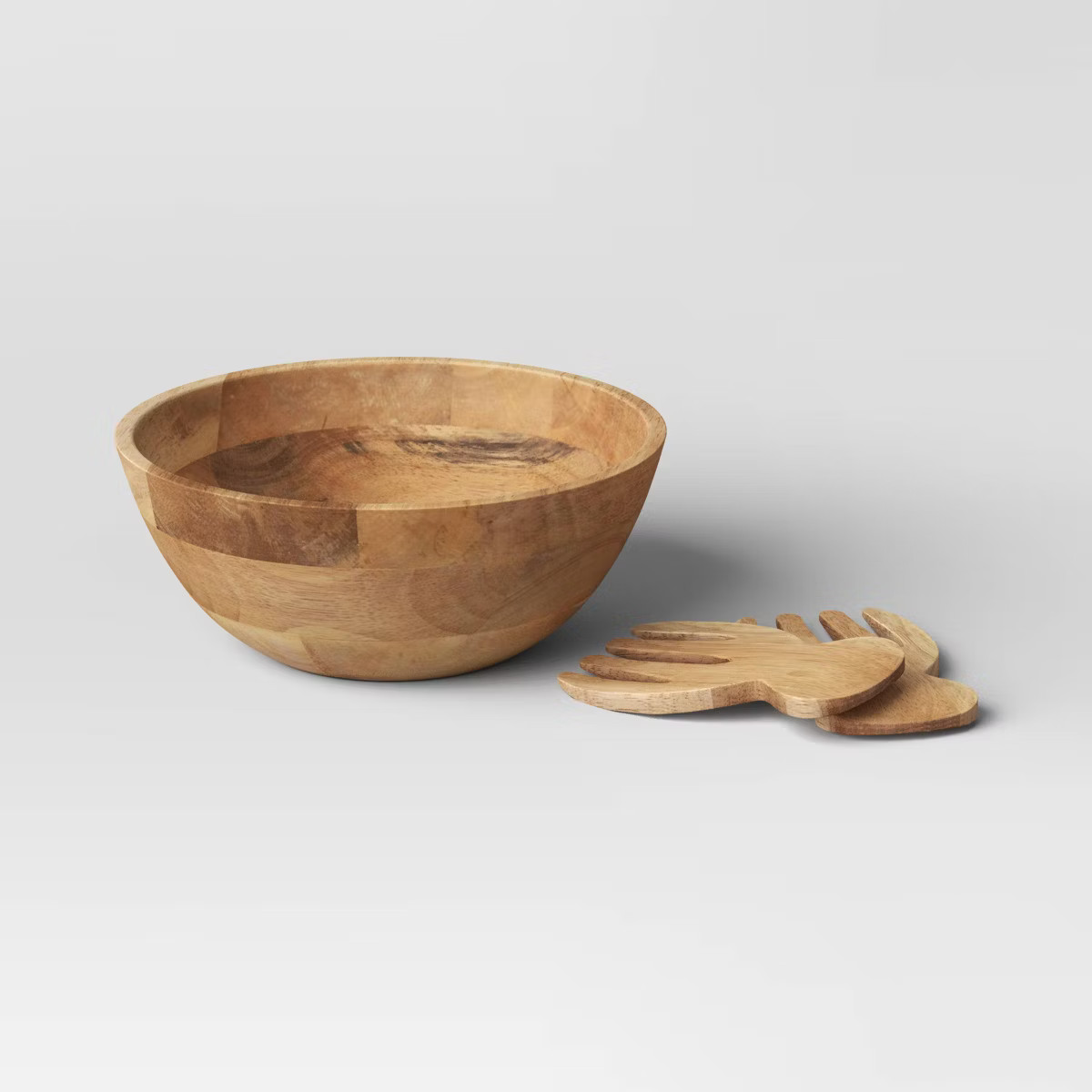 3pc Wood Salad Bowl Set with Utensils - Threshold™: Large Round Serving Bowl, Natural Brown | Target