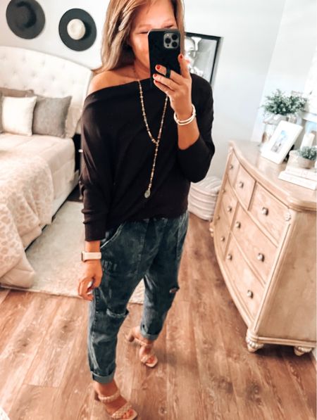 Denim pull on distressed joggers from Amazon fits tts, wearing a medium. Treasure and Bond boatneck sweater with braided heels. Add a blazer or duster for a cute fall outfit 

Amazon fashion, Amazon finds, best sellers, trends, hot items, fall outfit, fall looks, sweater, jeans, sale, fashion over 40

#LTKsalealert #LTKunder50 #LTKshoecrush