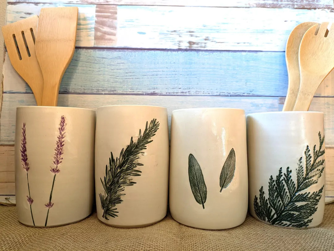 Utensil Holder, Botanical Utensil Holder - Etsy | Etsy (US)