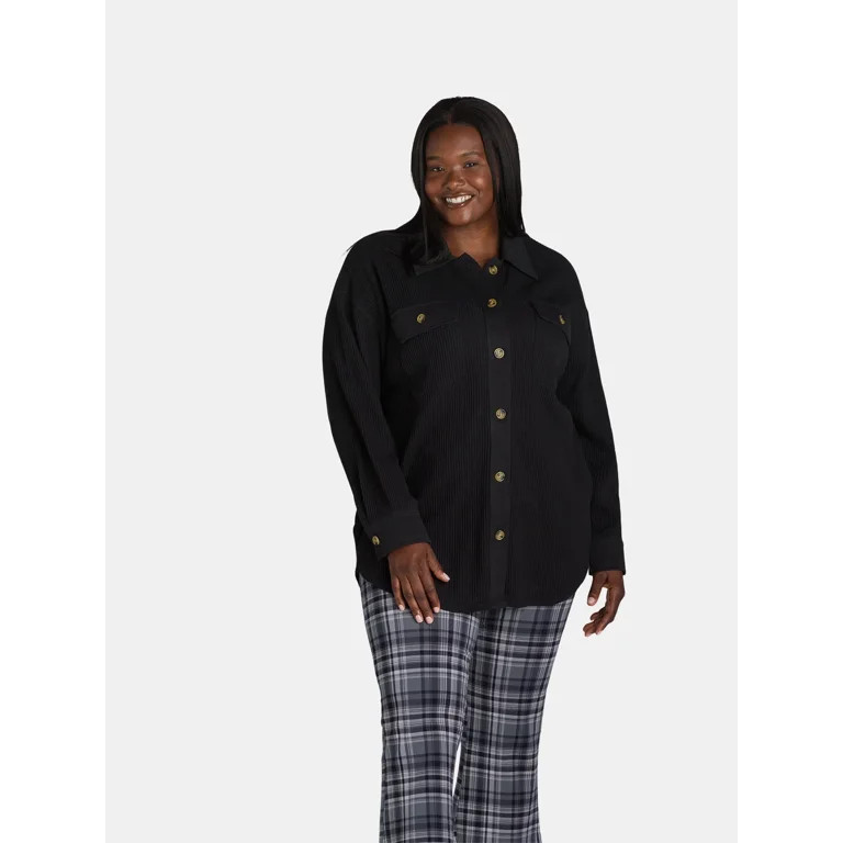 Terra & Sky Women's Plus Size Button Down Waffle Knit Shacket, 0X-4X | Walmart (US)