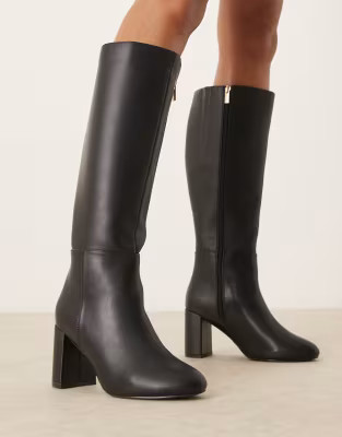 New Look Wide Fit block heel knee boot in black | ASOS (Global)