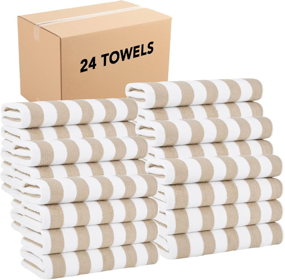 Arkwright California Cabana Stripe Beach Towel Bulk - Case of 24 - Large Soft Quick Dry Cotton Te... | Amazon (US)