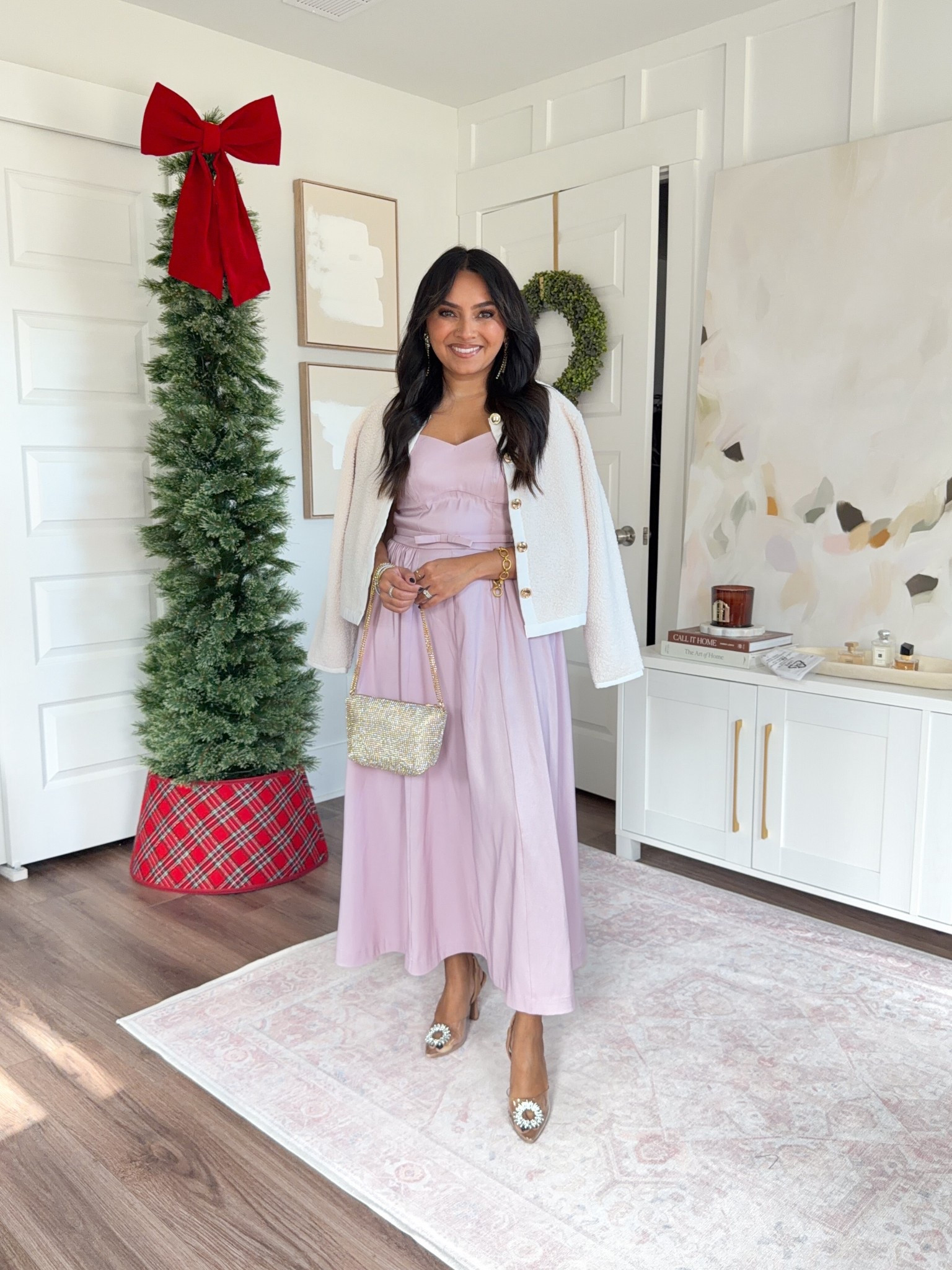 Pink bow belt dress size xs TTS
Cardigan - old, similar linked
Clear rhinestone heels - old, similar linked


#LTKPetite #LTKGiftGuide #LTKHoliday