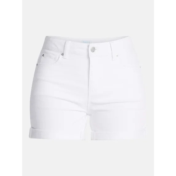 Time and Tru Women's Mid Rise Roll Cuff Denim Shorts, 4" Inseam, Sizes 0-20 | Walmart (US)
