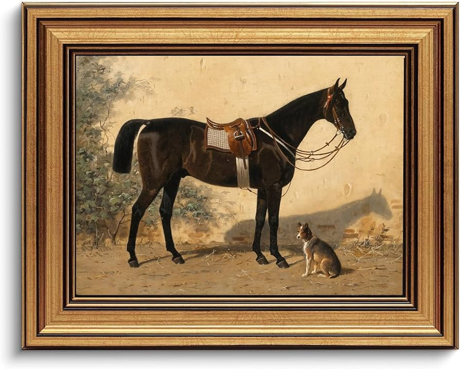 Gold Framed Wall Art Vintage Horse and Dog Canvas Art Farmhouse Animals Picture Wall Decor Antiqu... | Amazon (US)