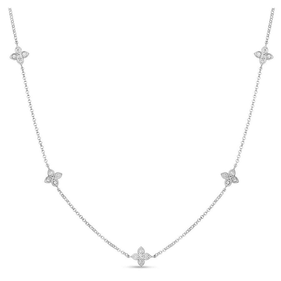 Roberto Coin 18K White Gold Love by The Inch 5 Station Flower Necklace - 7773286Aw17x | Jomashop.com & JomaDeals.com