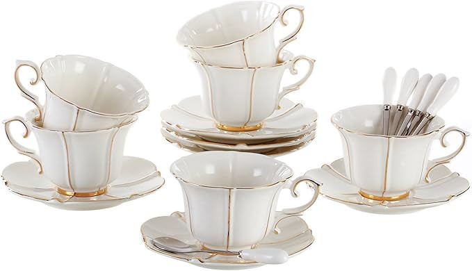 Jusalpha Porcelain Tea Cup and Saucer Coffee Cup Set with Saucer and Spoon FD-TCS08 (6) | Amazon (US)