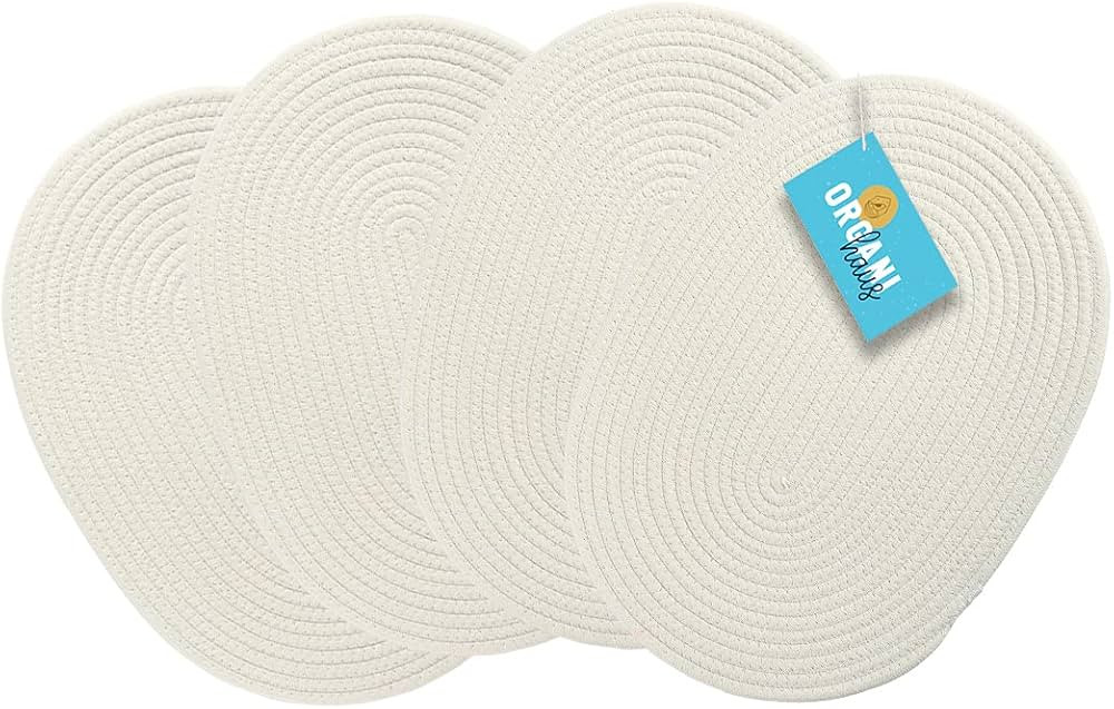 OrganiHaus Set of 4 Oval White Cotton Placemats | Fabric Placemats | Outdoor Placemats for Patio ... | Amazon (US)