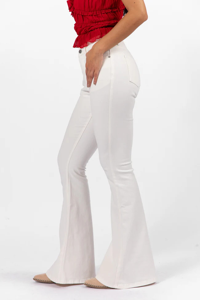 Maren White Stretchy Flare Jeans | Pink Lily