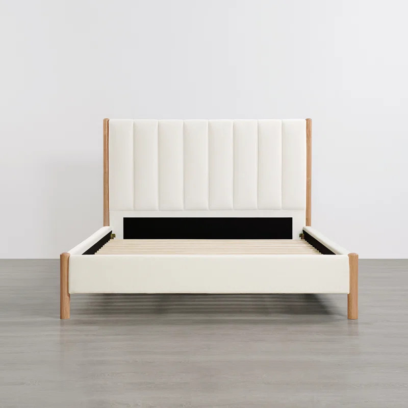 Rezana Solid Wood Boucle Upholstered Headboard Bed Frame | Wayfair North America