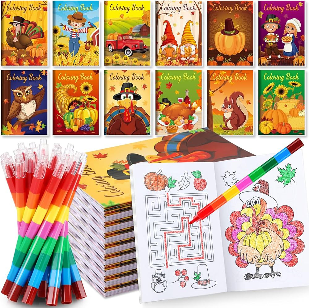 BenLouis Fall Mini Coloring Books Party Favors with Stacking Crayons Thanksgiving Activity Book G... | Amazon (US)
