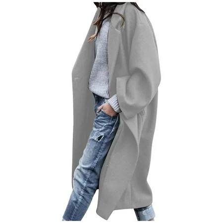 SELONE Pea Coats for Womens Long Sleeve Jacket Lapel Short Button Up Coat Loose Casual Fashionable Solid Outerwear Winter Overcoat Outwear Coat Clothes for Women 2023 Outfits Gray M | Walmart (US)
