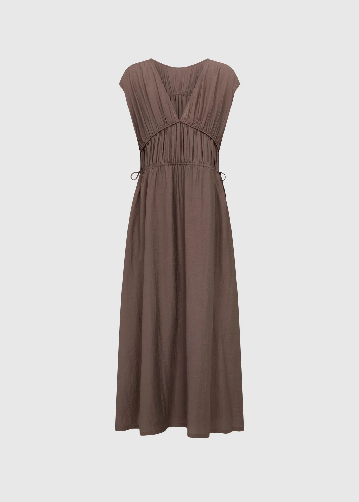 TWO-WAY RUCHED MIDI DRESS - MOCHA | WAT The Brand