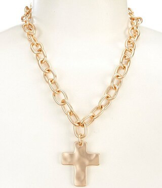 Wobbly Cross Short Statement Pendant Chunky Chain Necklace | Dillard's