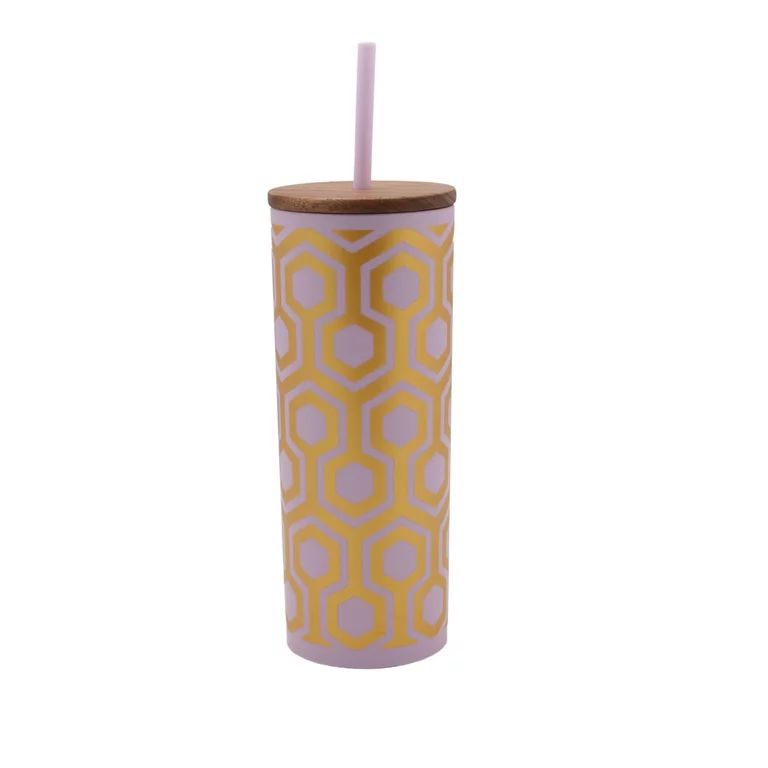 Mainstays 24-Ounce Eco-Friendly Plastic Tumbler with Wood Lid and Straw, Pink | Walmart (US)