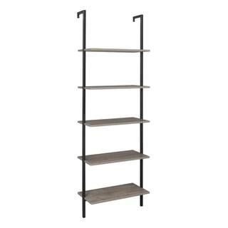 Outopee Industrial 72 in. Gray Wood 4-Shelf Ladder Etagere Bookcase with Metal Frame 302589547304... | The Home Depot