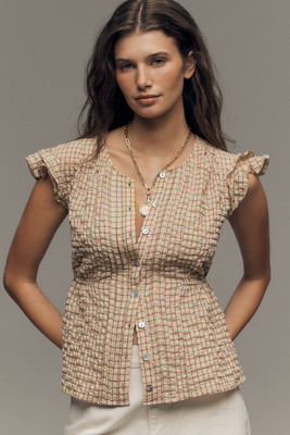 Pilcro Flutter-Sleeve Buttondown Shirt | Anthropologie (US)