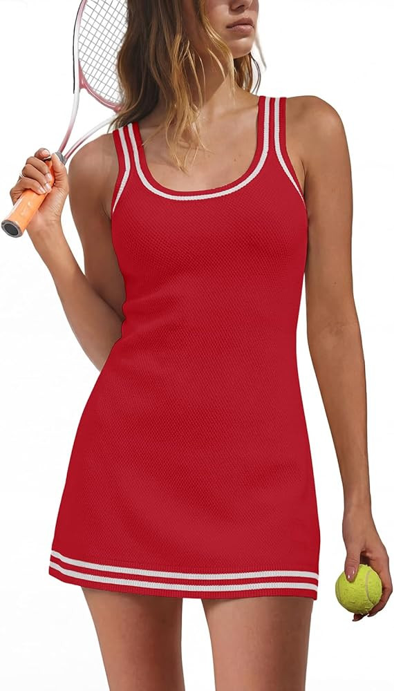 Dokuritu Tennis Dresses for Women Sleeveless Striped Knit Sweater Athletic Dress Tank Mini Active... | Amazon (US)