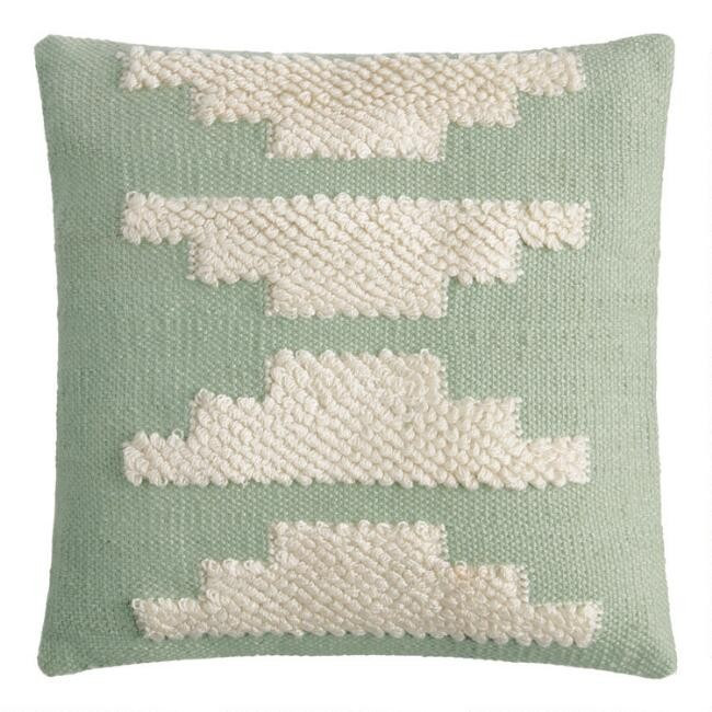 Aqua and Ivory Tufted Step Indoor Outdoor Throw Pillow | World Market
