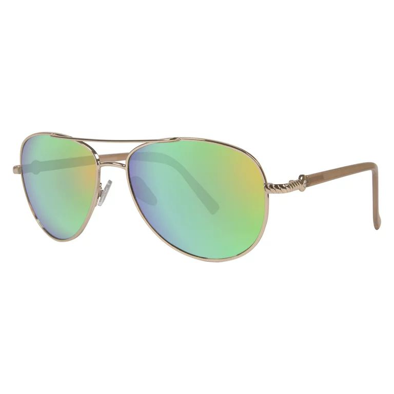 Piranha Eyewear Ultra II Gold Frame Womens Aviator Sunglasses with Green Mirror Lens | Walmart (US)