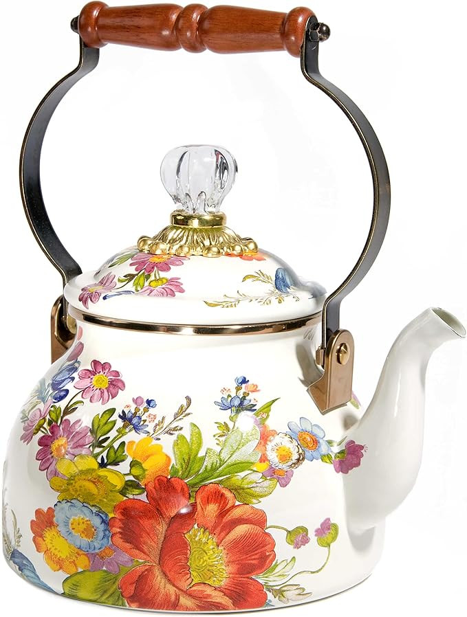 MACKENZIE-CHILDS Enamel Tea Kettle, Stylish Tea Kettle for Stovetop, White Flower Market, 2 Quart... | Amazon (US)