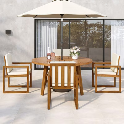 ModernLuxe 5-Piece Outdoor Dining Set Patio Furniture Set with 4 Armchairs & 1 Table for Garden Balcony Backyard, Acacia Wood Frame, Beige+Natural | Target