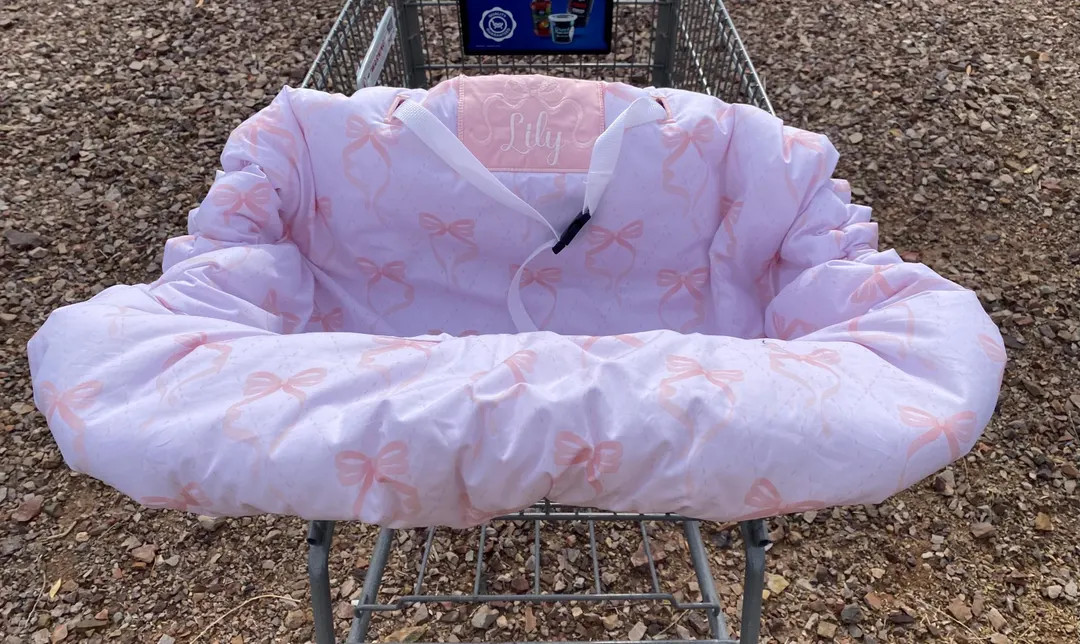 Embroidered Pink Bow Shopping Cart Cover: Personalized High Chair Cover | Etsy (US)