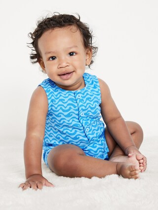 Sleeveless Linen-Blend Henley One-Piece Romper for Baby | Old Navy (US)