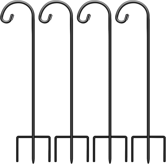 Gtongoko Adjustable Shepherds Hook 4 Pack Matte Black, Outdoor Garden Hook 48 Inch Plant Hangers | Amazon (US)