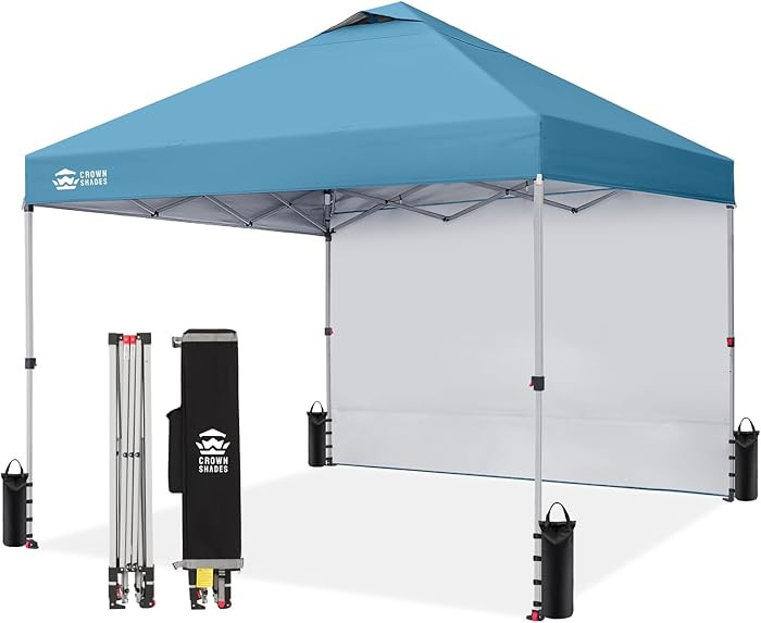 CROWN SHADES 10x10 Pop Up Canopy with 1 Side Wall - Beach Tent with One Push Setup - Outdoor Sun ... | Amazon (US)