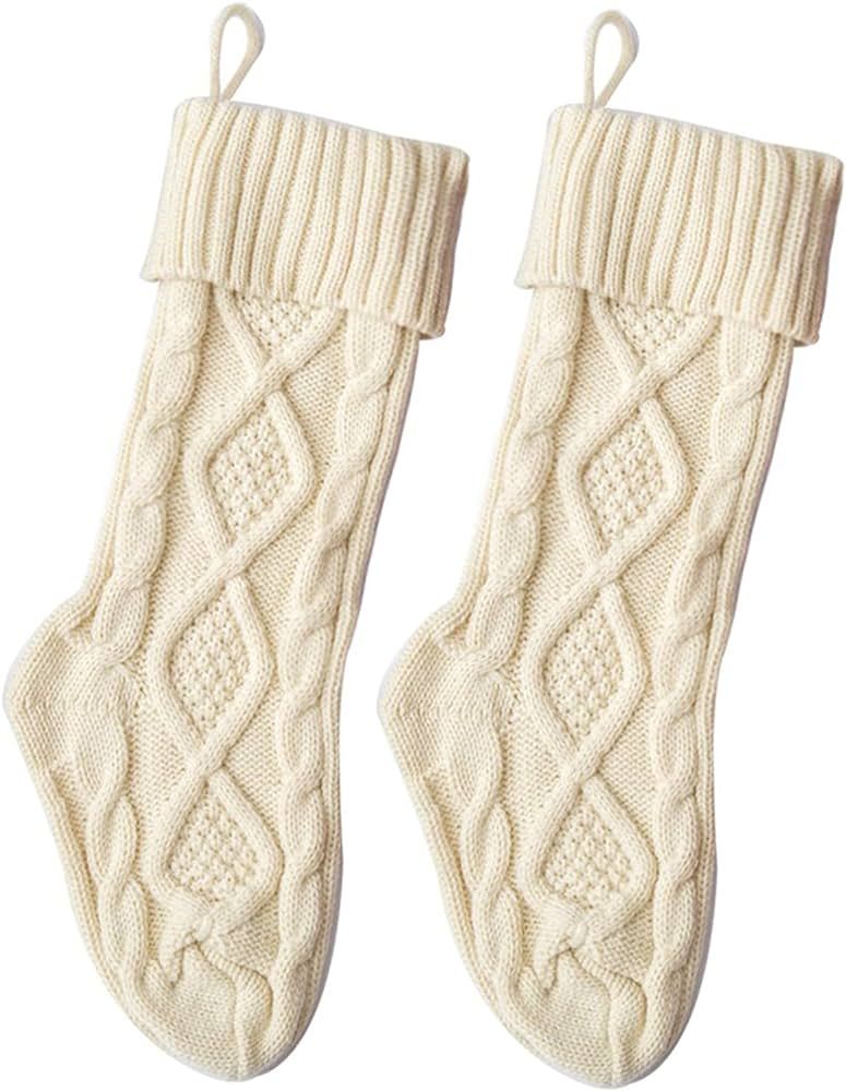 Guojanfon Cable Knit Christmas Stockings Kits Solid Color White Ivory Classic Decorations 18", Se... | Amazon (US)