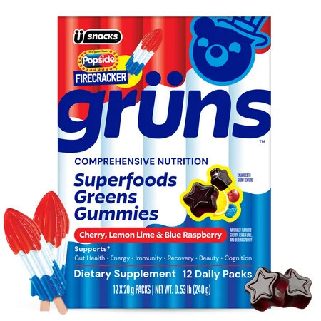 Gruns Firecracker Popsicle Low Sugar Superfoods Greens Gummies - 12 Servings | Walmart (US)