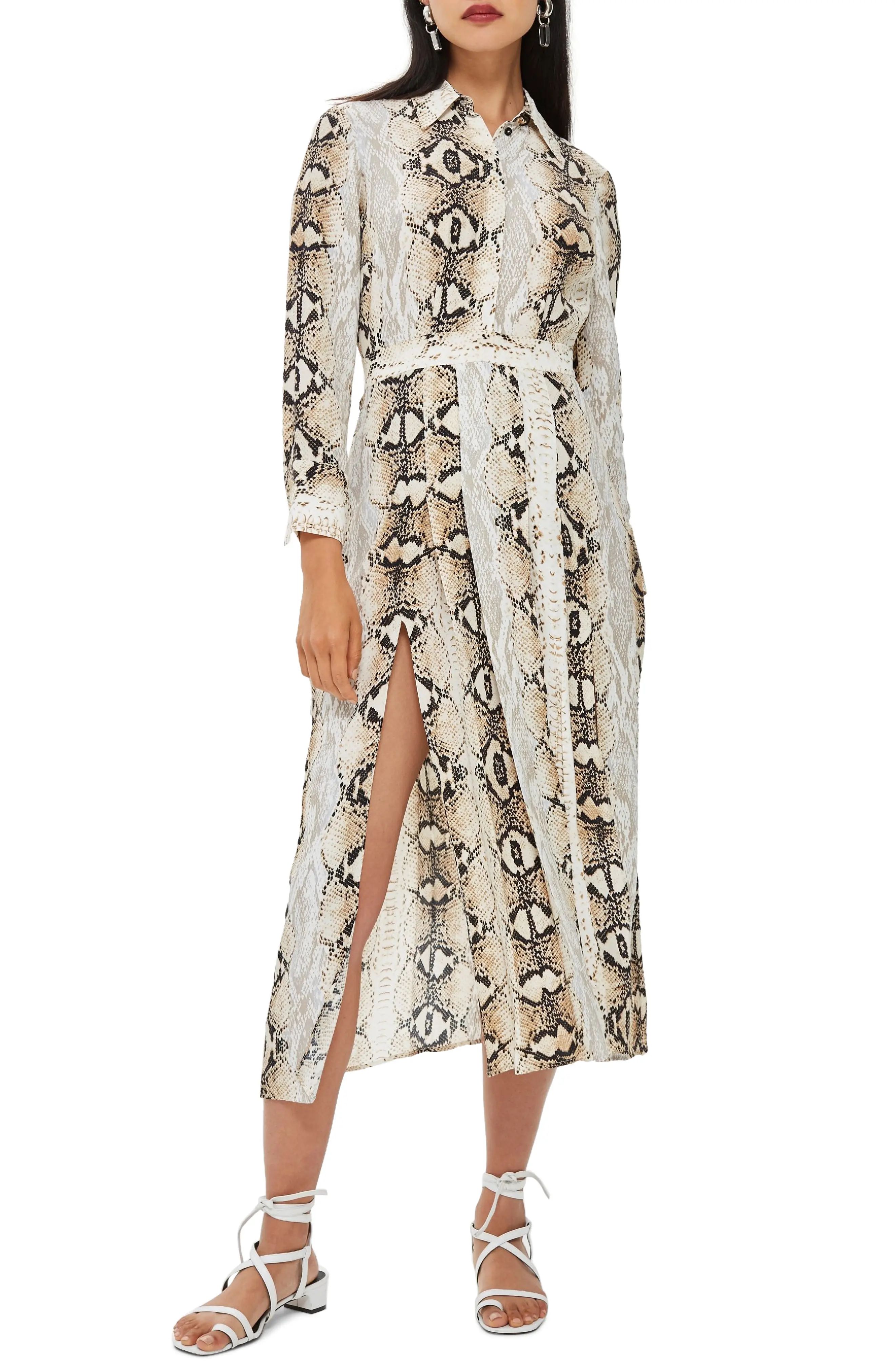 Topshop Snake Print Pleated Shirtdress | Nordstrom