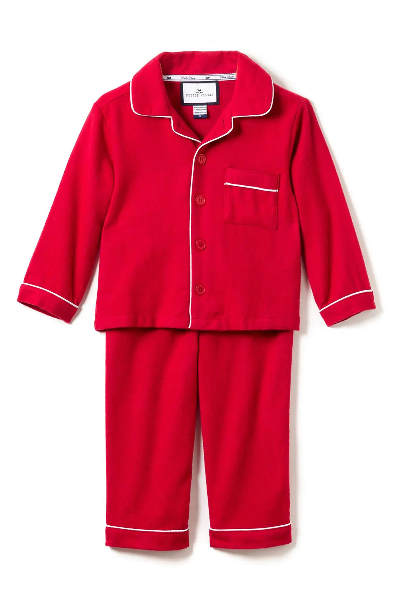 Petite Plume Kids' Red Flannel Two Piece Pajamas, Size 6 at Nordstrom | Nordstrom