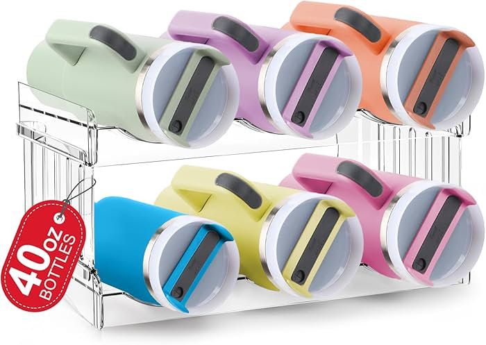 Water Bottle Organizer for Stanley Cup 40 30 20oz with Handle, Stackable Tumbler Holder, Pantry K... | Amazon (US)