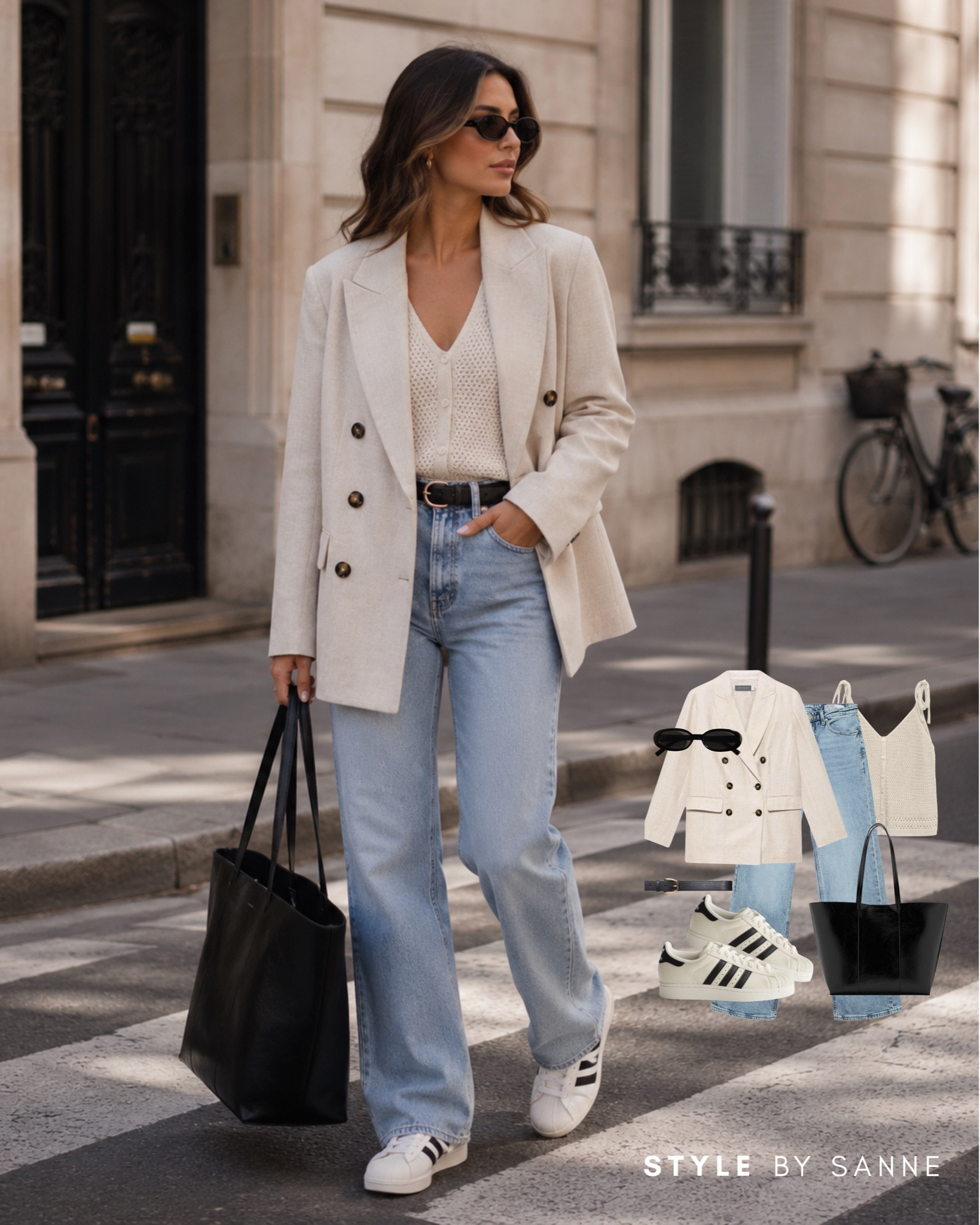 A light tailored blazer layered over soft knits and relaxed denim creates a chic everyday look. Styled with classic sneakers and a sleek black tote for the perfect balance between polished and effortless.🤍

#LTKworkwear #LTKstyletip