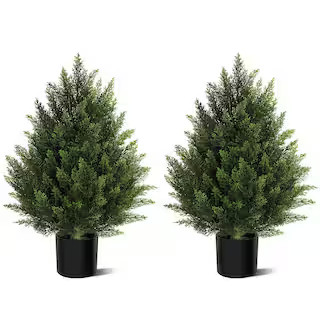 2 ft. Artificial Cedar Topiary Trees Indoor/Outdoor Faux Cedar Topiary Plants in Pots Greenery Home Decor (Set of 2) | The Home Depot